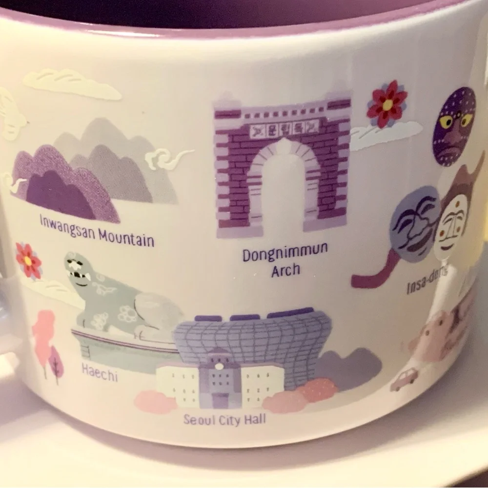 💜 Seoul, Starbucks Korea Mug w Purple & White. Featuring the popular landmarks - Picture 4 of 8